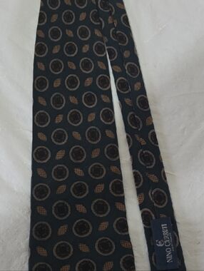 Mens Black Tie with Brown Circular Motif